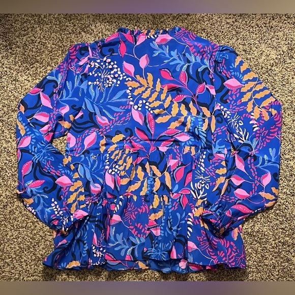 Lilly Pulitzer $198 Sarita Silk Top, Borealis Blue Absolute Purrfection Sz 0 - Picture 4 of 8